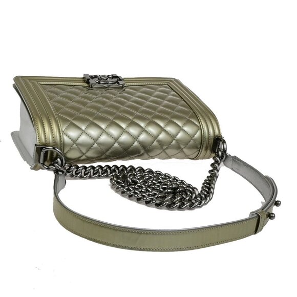 CHANEL CC Boy Bicolor Chain Shoulder Bag Patent Leather GD Silver SHW 385RK882 - Picture 11 of 16